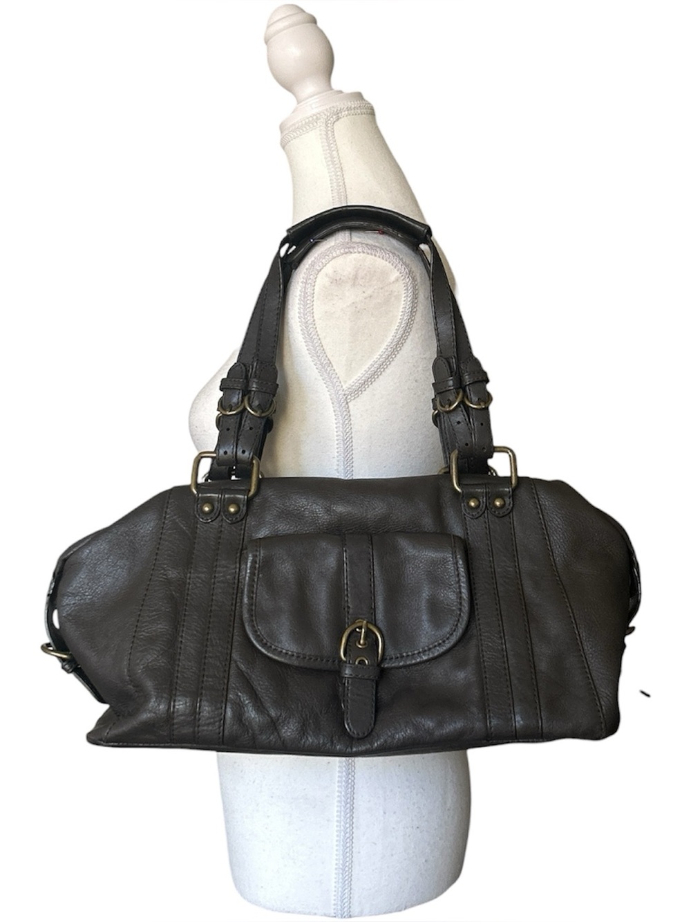 Y2K Grunge “Ecco” Brown/Gray Faux Leather Style Baguette Shoulder Bag